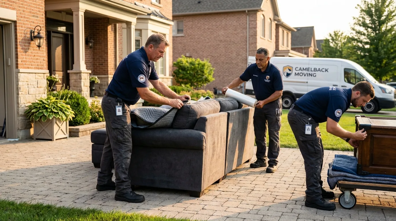 Large estate moving crew wrapping furniture in Mantua, OH